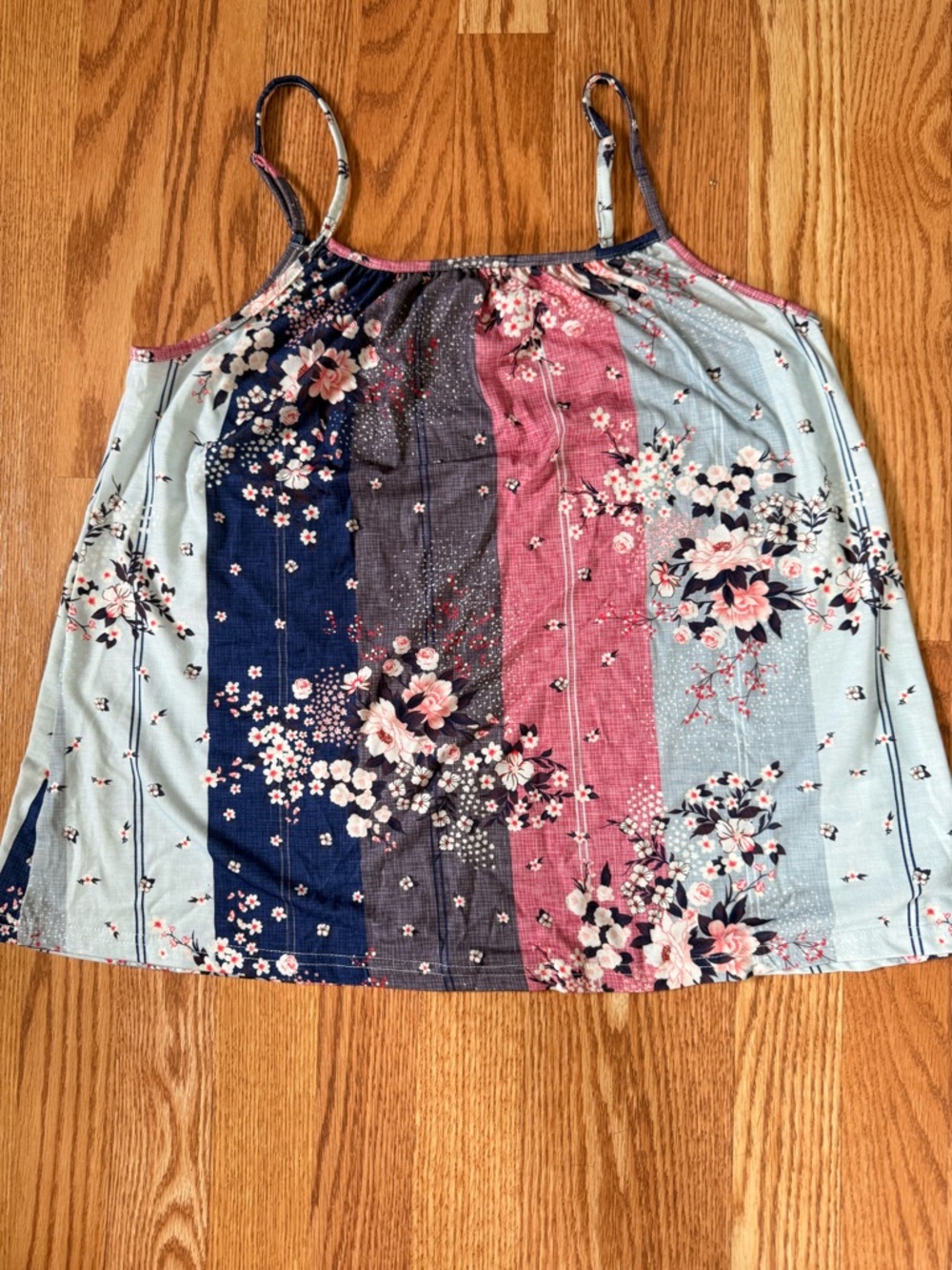 Floral Striped Spaghetti Strap Cami - Pink, Blue & Gray